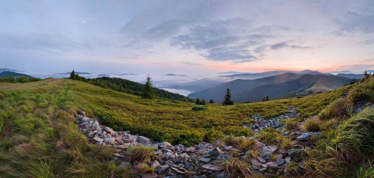 карпаты, горы, вечер, туман, небо, камни, Любомир Тригубишин