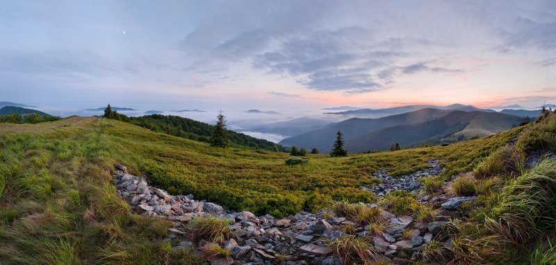 карпаты, горы, вечер, туман, небо, камни Тихий вечер в Карпатах фото превью