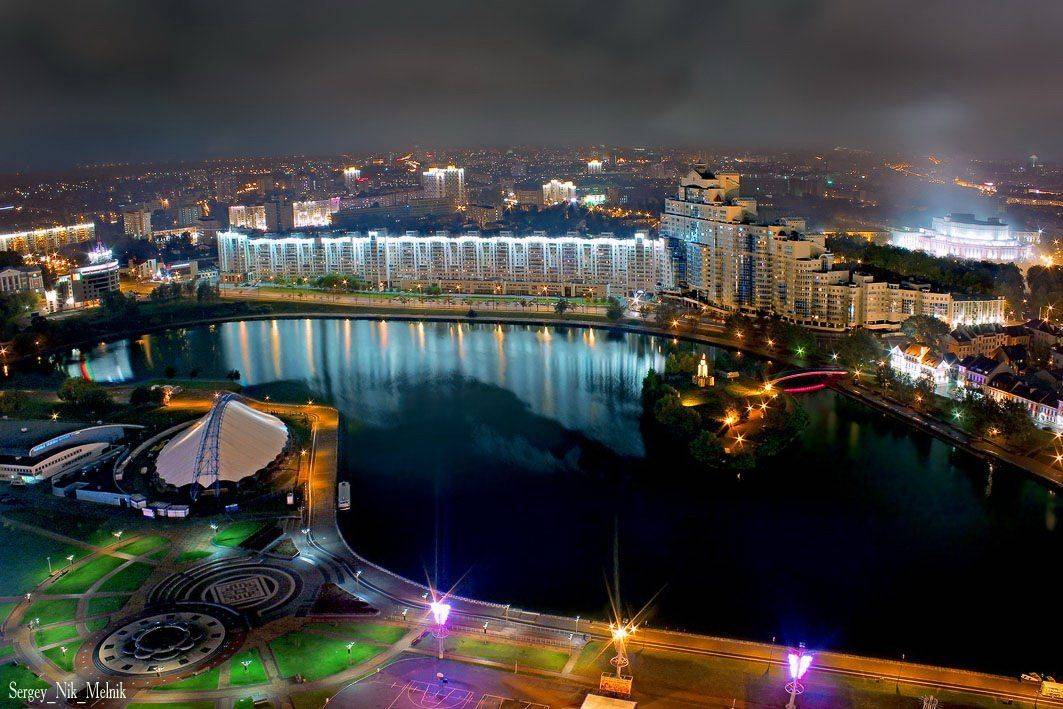 беларусь, город, минск, вечер, ночь, река, огни, туман, Melnik-oy Serg-N-
