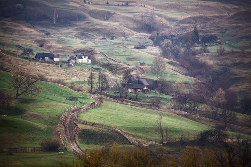 Весеннее утро в карпатской деревне