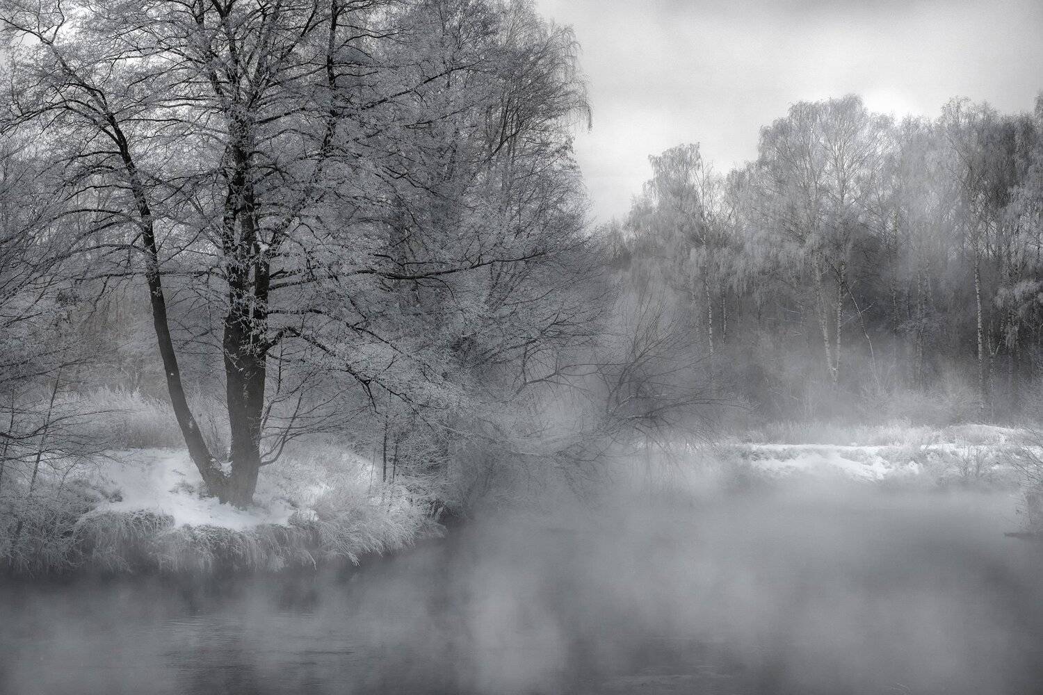 пехорка, река, зима, утро, туман, пар, холод, мороз, снег, лед, пейзаж, Андрей Чиж