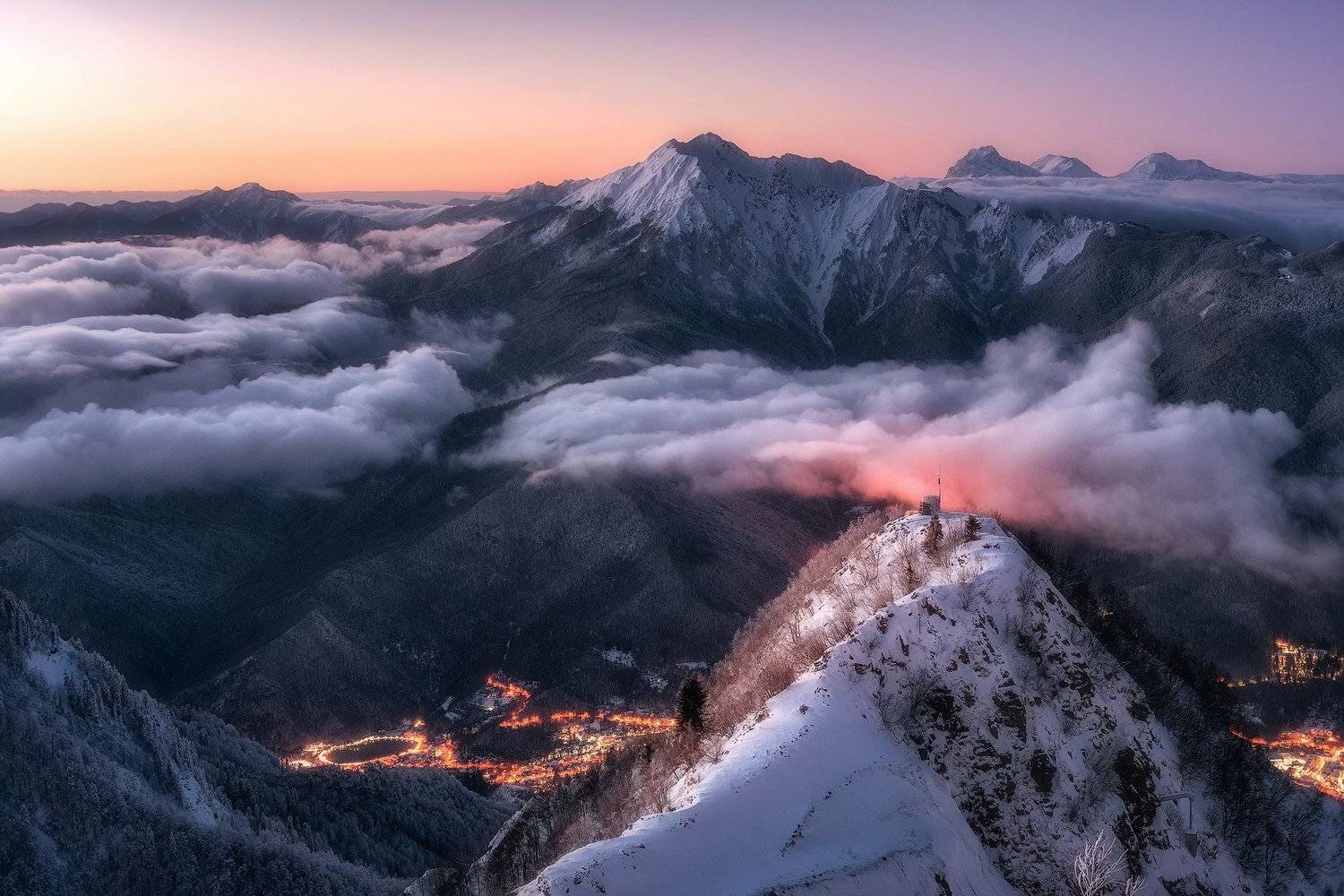 зима, горы, закат, облака, красная поляна, кавказ, пейзаж, Tania Leschinskaya