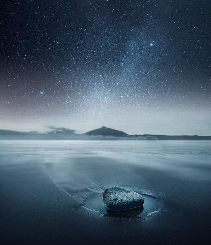 Water, long exposure, stars, milky way, stone, sea, mountain, beach * фото превью