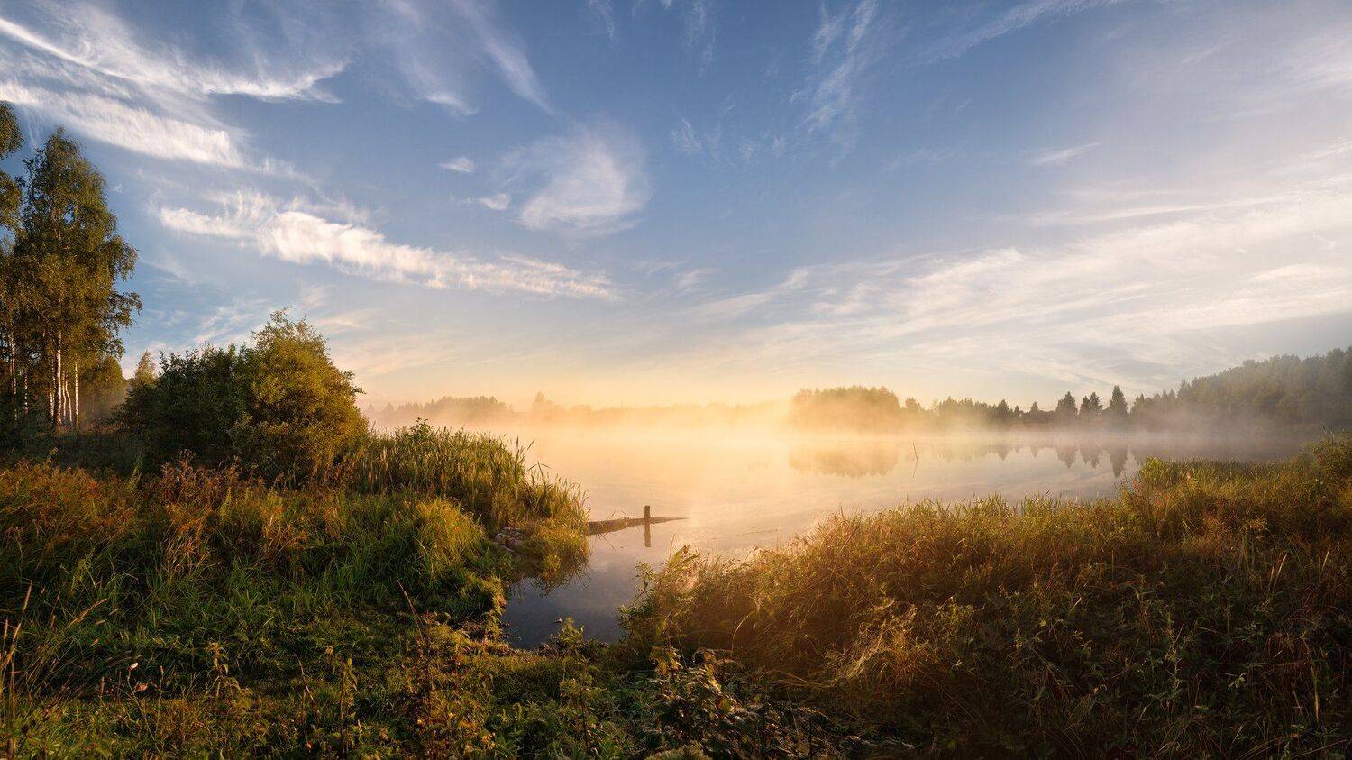 лето,утро,рассвет,река,туман,солнце,небо.облака,берег, Виталий Полуэктов