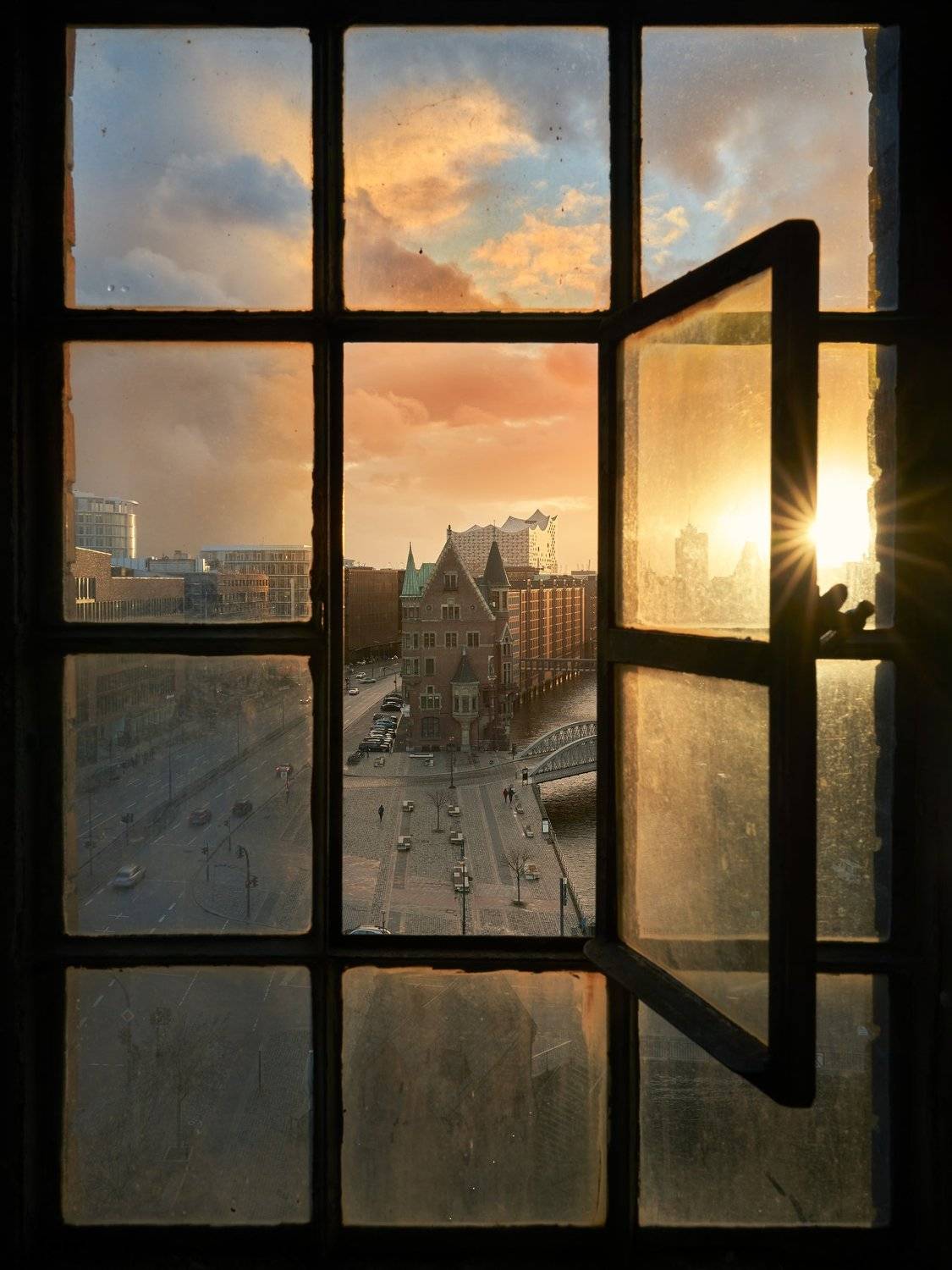 sunset, speicherstadt, window, building, achitecture, Alexander Sch&ouml;nberg
