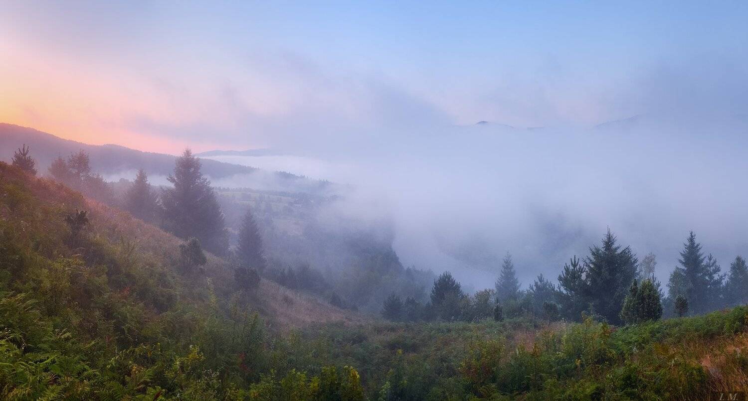 утро, туман, горы, пейзаж, рассвет, Карпаты, панорама, Сколівські Бескиди, Рибник, река, Стрий, morning, fog, misty, Carpathians, mountains, panorama, river, Stryi, sunrise, summer, landscape, Ivan Maljarenko 