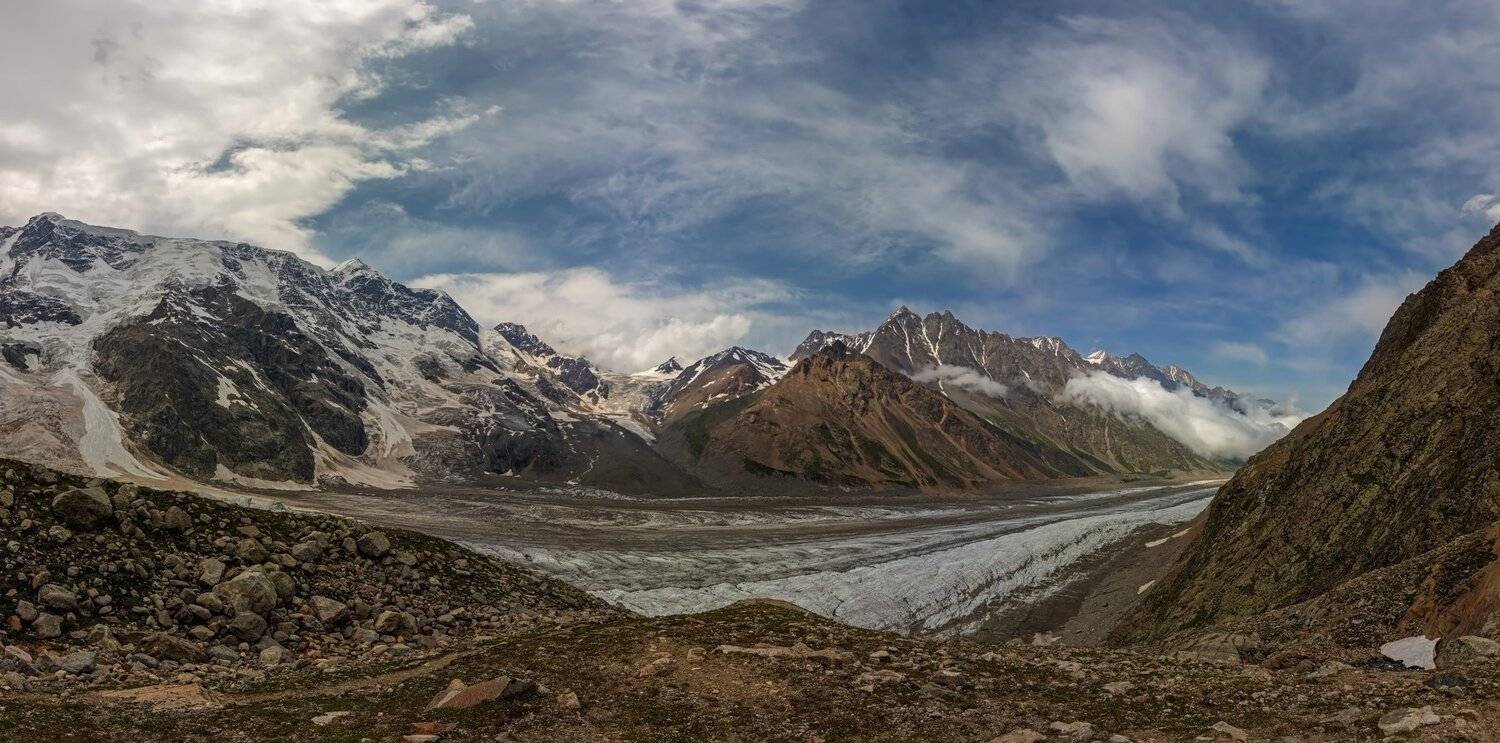 горы, ледник, облака, кавказ, Эстелла