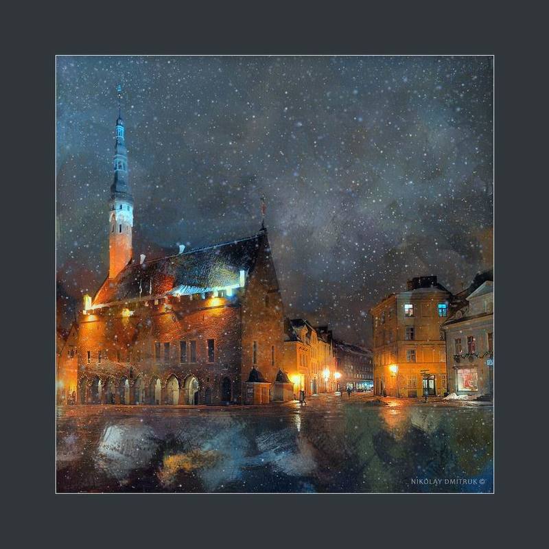 Ратушная площадь. ночь. Таллинн фото превью