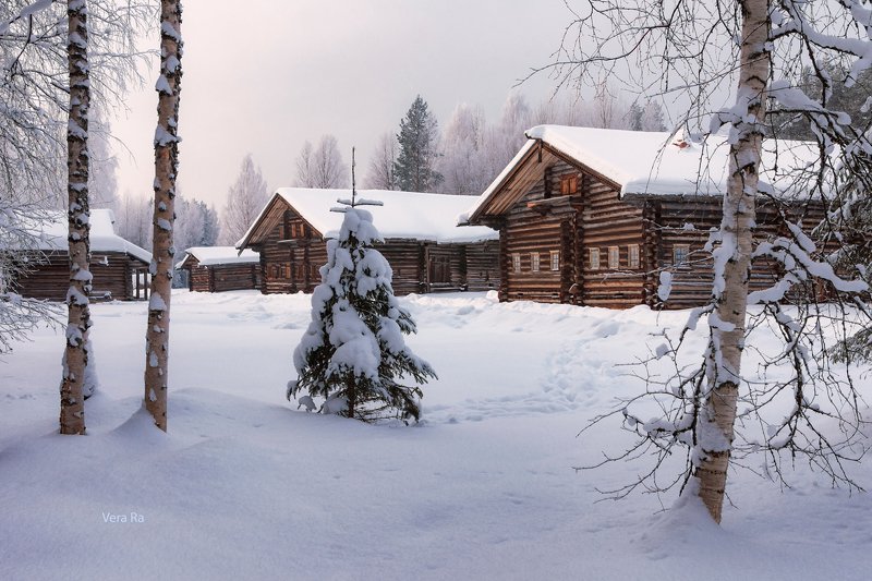 зима, снег, деревня, дома, деревья, елка, новый_год Сказочная деревня фото превью