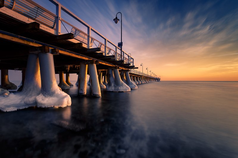 baltic sea, poland, pier, water, sea, snow, frost, ice Pier фото превью