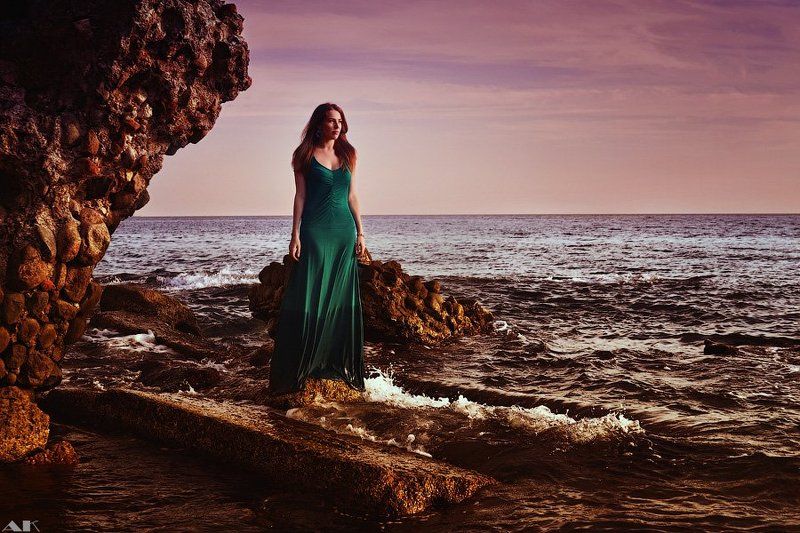 sea, girl, sky, rocks On the sea side фото превью
