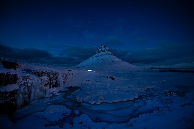 kirkjufell, iceland, landscape, snow, waterfall Iceland midnight magic фото превью