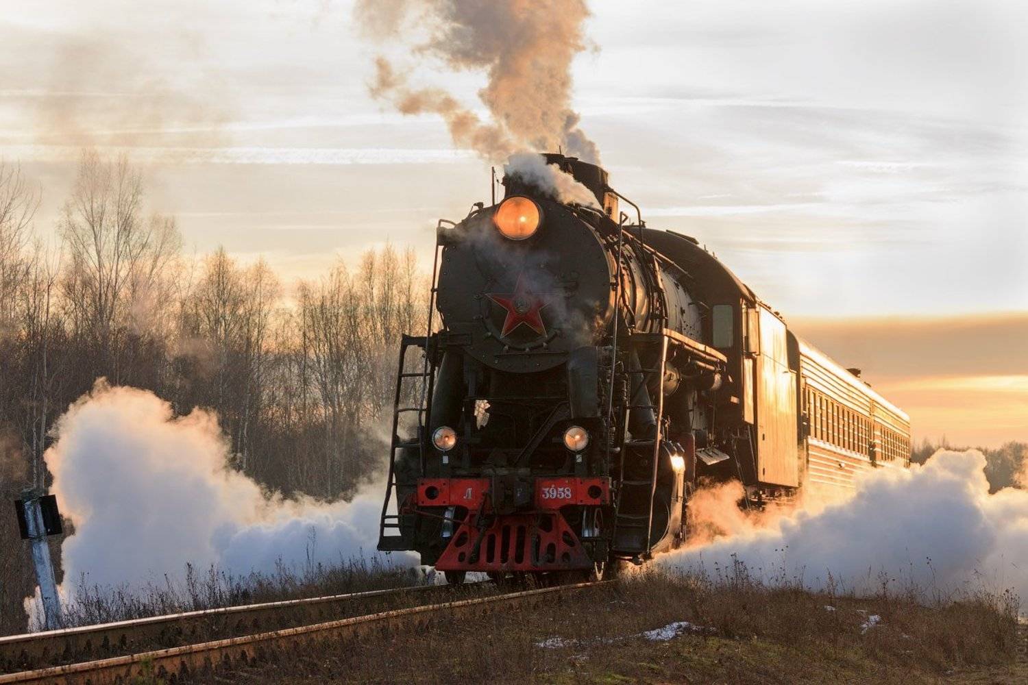 поезд, железная дорога, пар, техника, паровоз, л, лебедянка, осташков, сорога, черный дор, селигер, сорога, тверская область, зима, весна, природа, пейзаж, закат, Денис Доронин