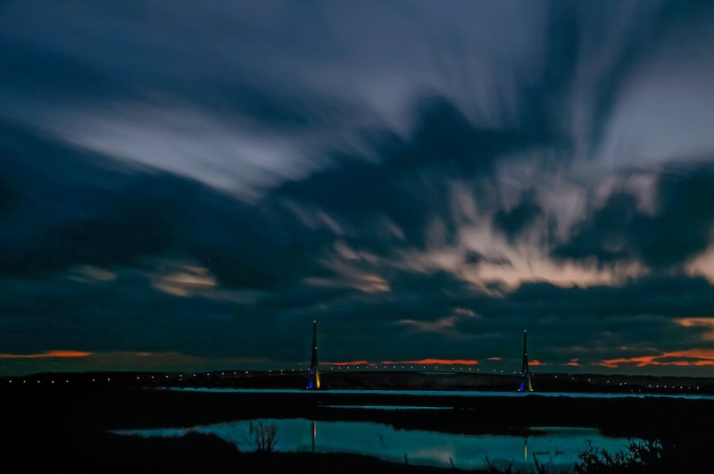 bridge; reflect; blue hour; light; sunrise; Blue hour on Nomandy bridge фото превью