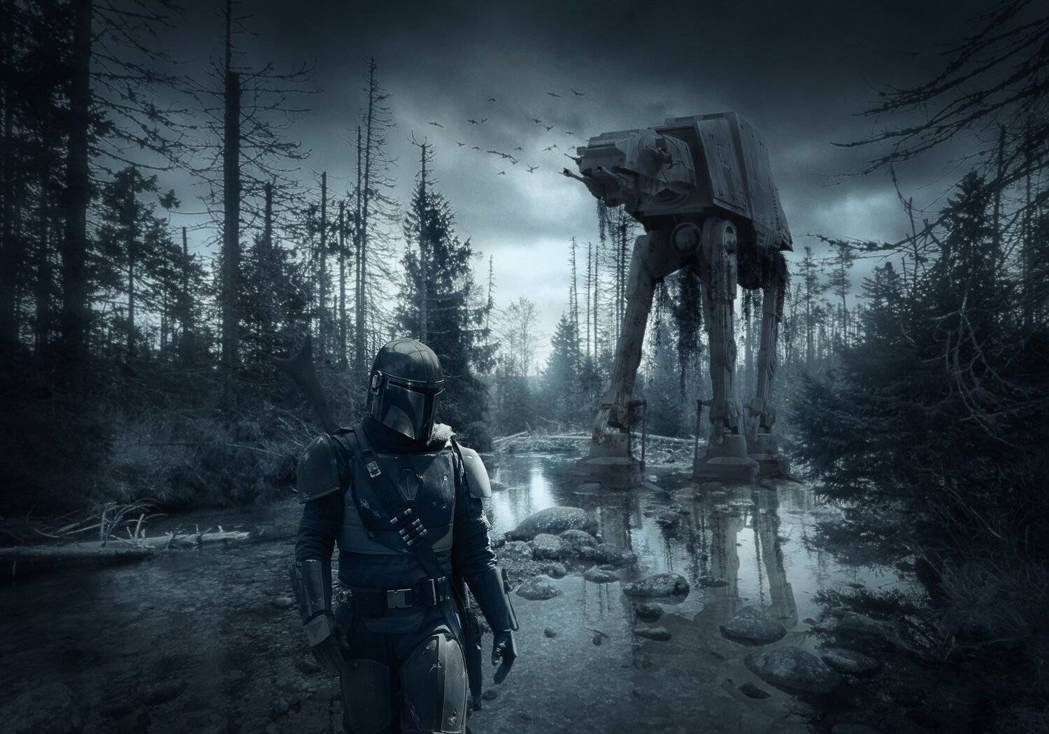 звездные войны, робот, река, лес, Sergii Vidov