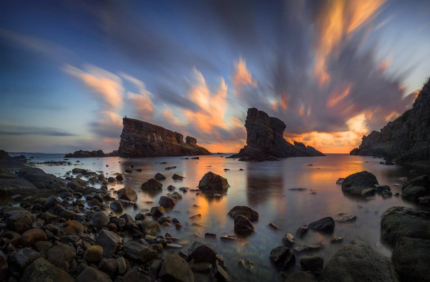 landscape, nature, scenery, sea, light, sunlight, morning, sunrise, down, waves, rocks, clouds, colors, longexposure, view, sky, , пейзаж, море, рассвет, Александър Александров