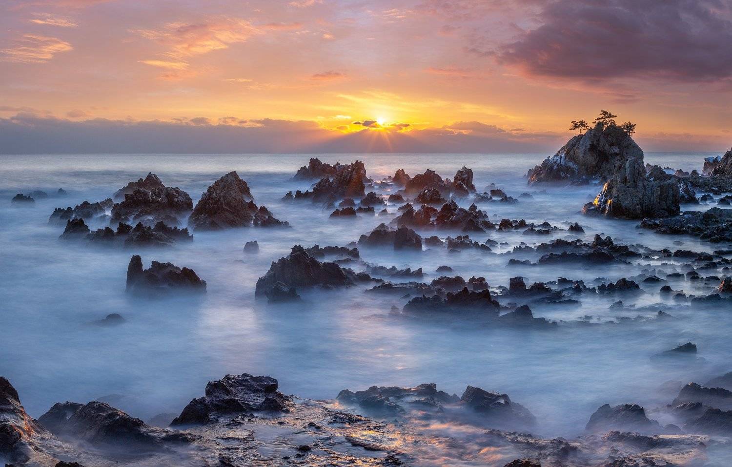 seaside, rock formation, beach, sunrise, outdoor, water, nature,, Jaeyoun Ryu