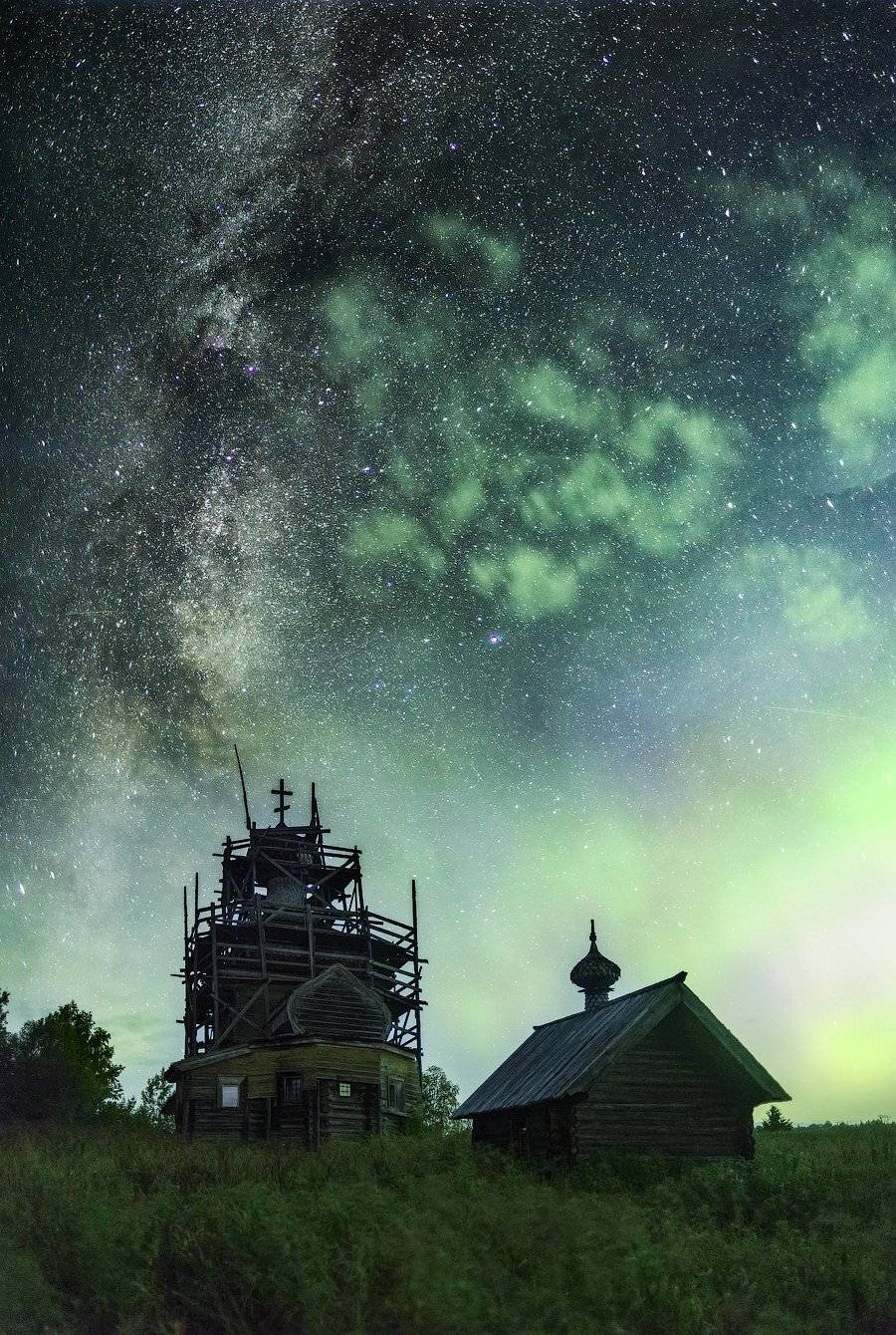 северное сияние, русский север, ночь, астрофото, звезды, ночное небо, млечный путь, Михаил Карпов