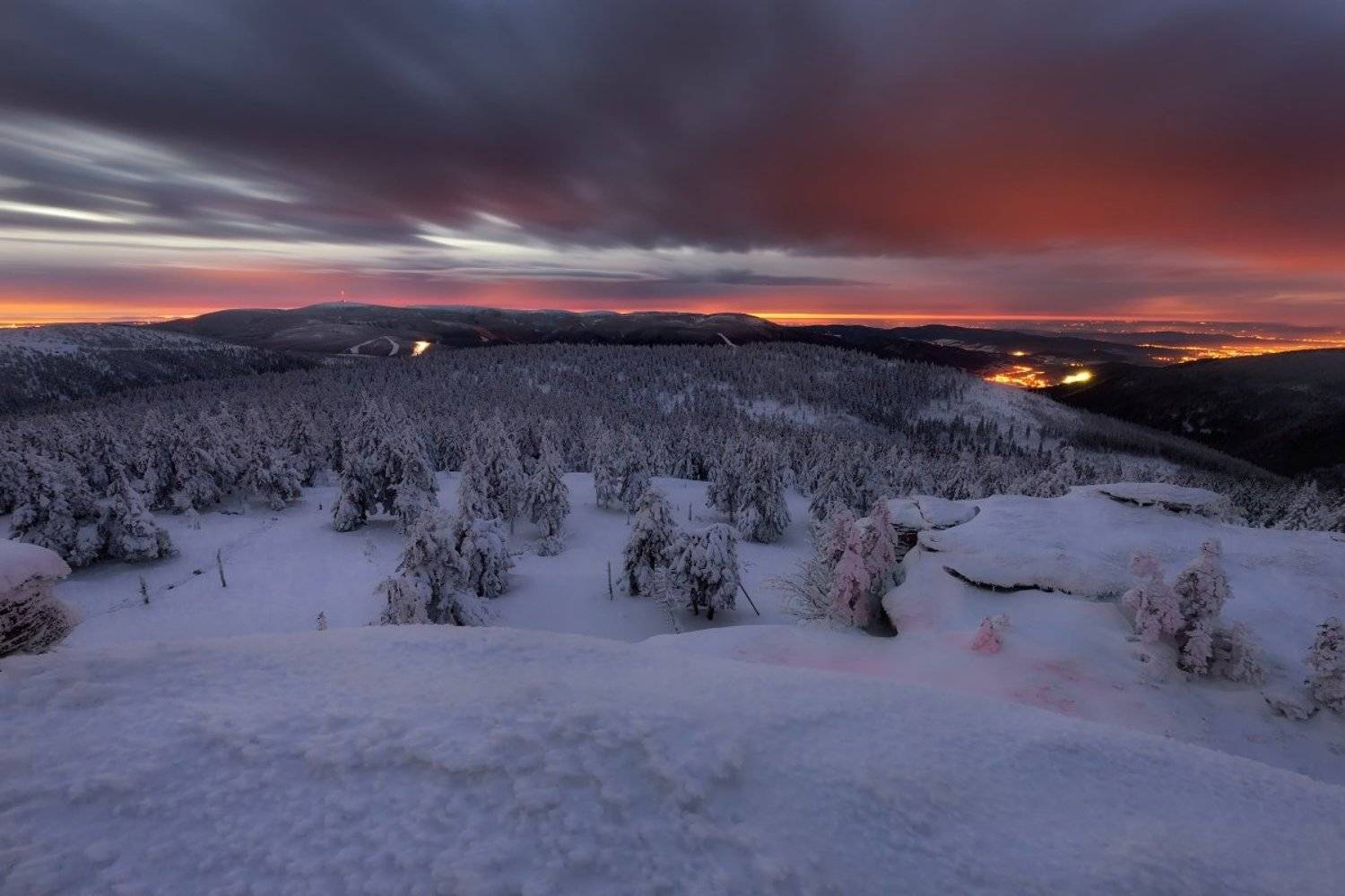 landscape, tree, sunrise, panorama, mountains, Petr Fiala
