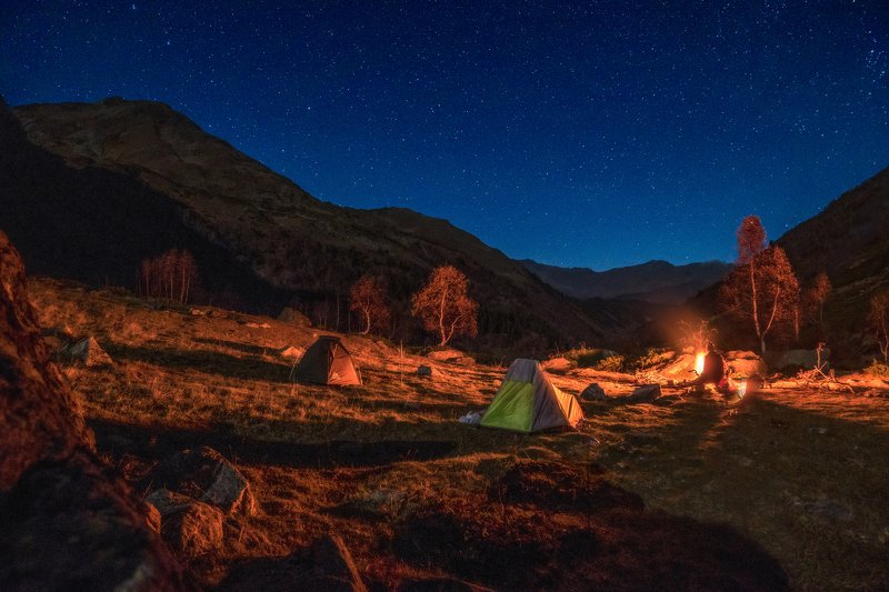 пейзаж горы архыз озёра Вечер с костром это здорово фото превью