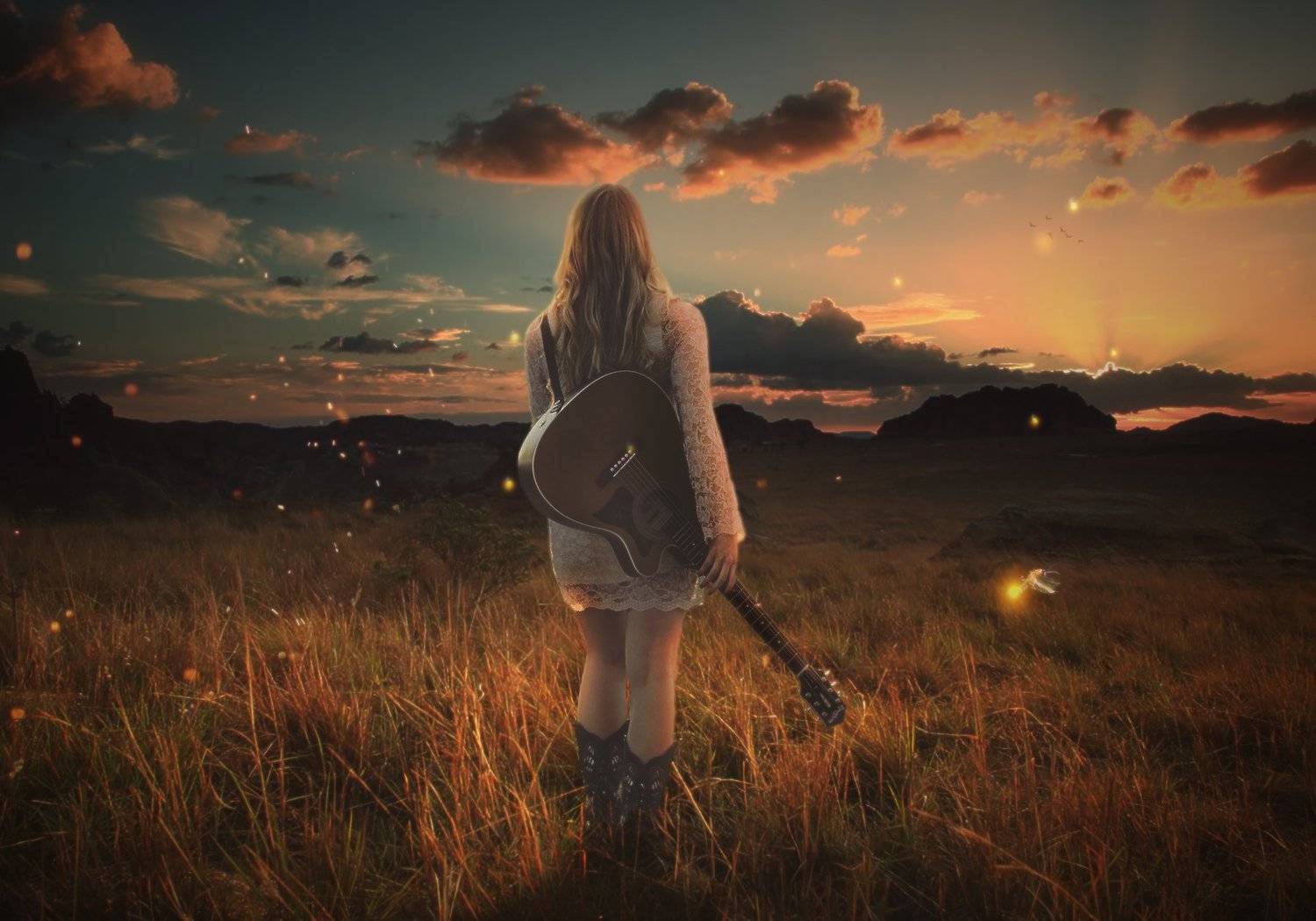 девушка, поле, гитара, Sergii Vidov