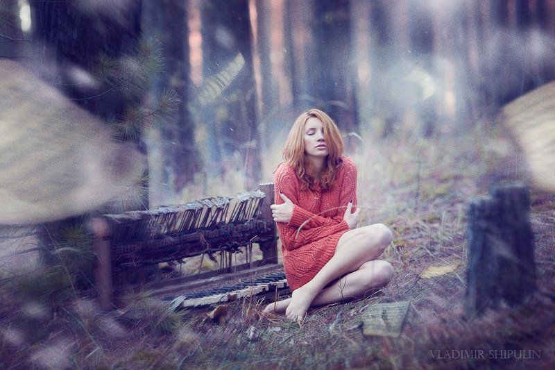 девушка,фото,лес,снег,зима,ноты,пианино,арт,girl,photo,forest,snow,winter,music,piano,art,vladimir,shipulin,владимир,шипулин * * * фото превью