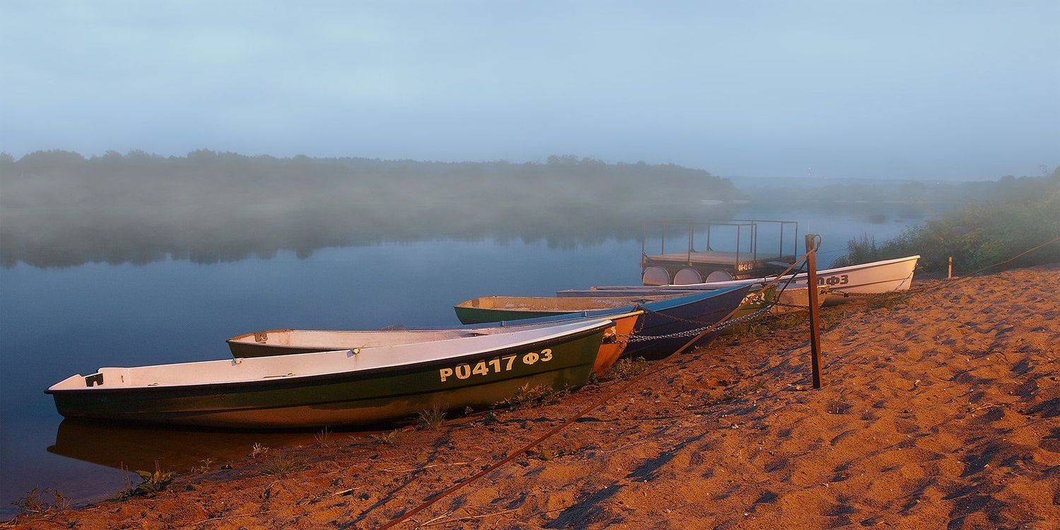 лодки, река, утро, Oleg