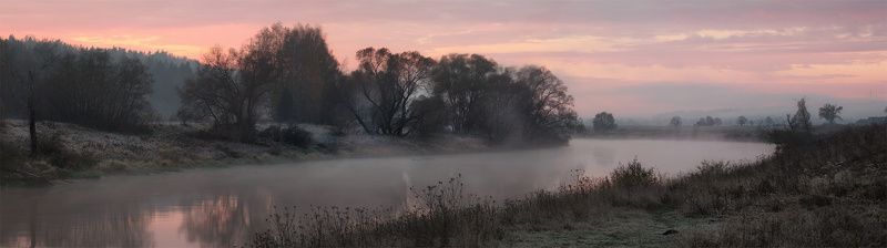 утро, туман, река, иней Октябрь фото превью