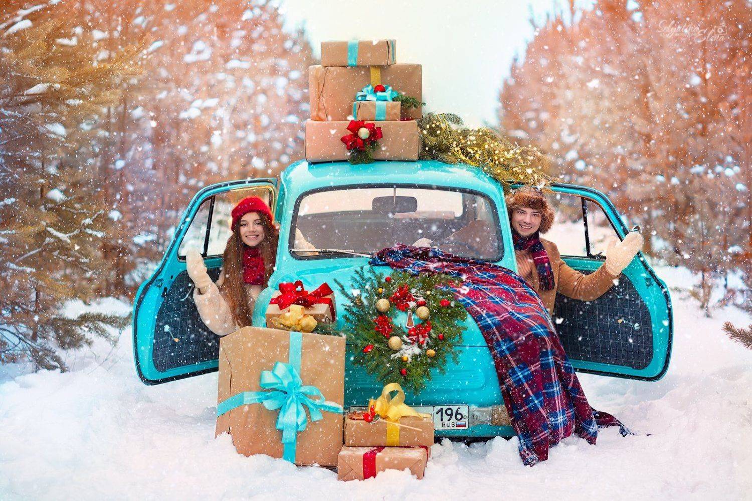 семейный фотограф, детский фотограф, новый год, семья, ретро автомобиль, лес, праздник , Elena Selyutina