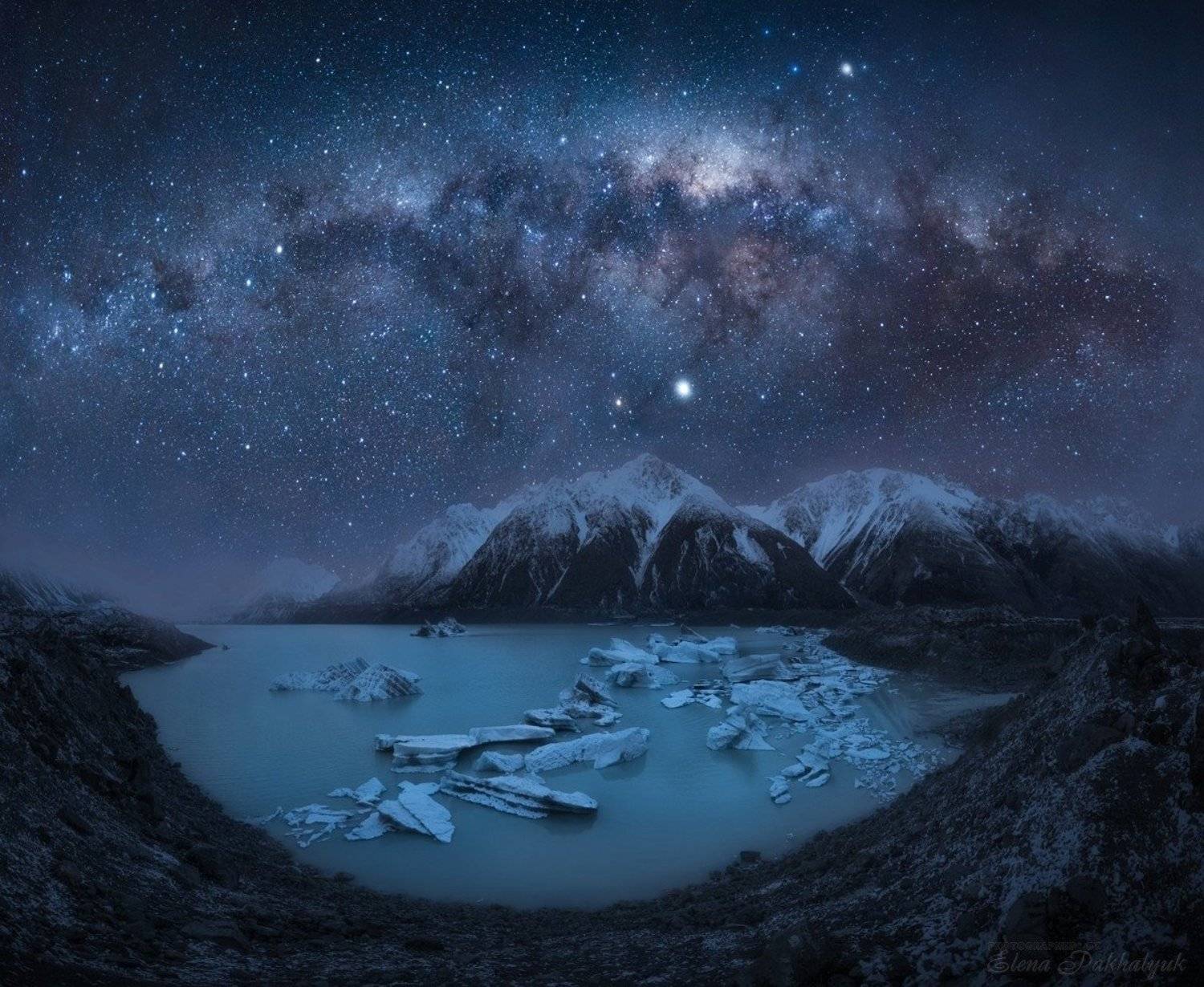 новая зеландия,тасман,млечный путь,звезды,ночь,ночной пейзаж,фототур,природа,горы,зима,ледник,снег, Elena Pakhalyuk