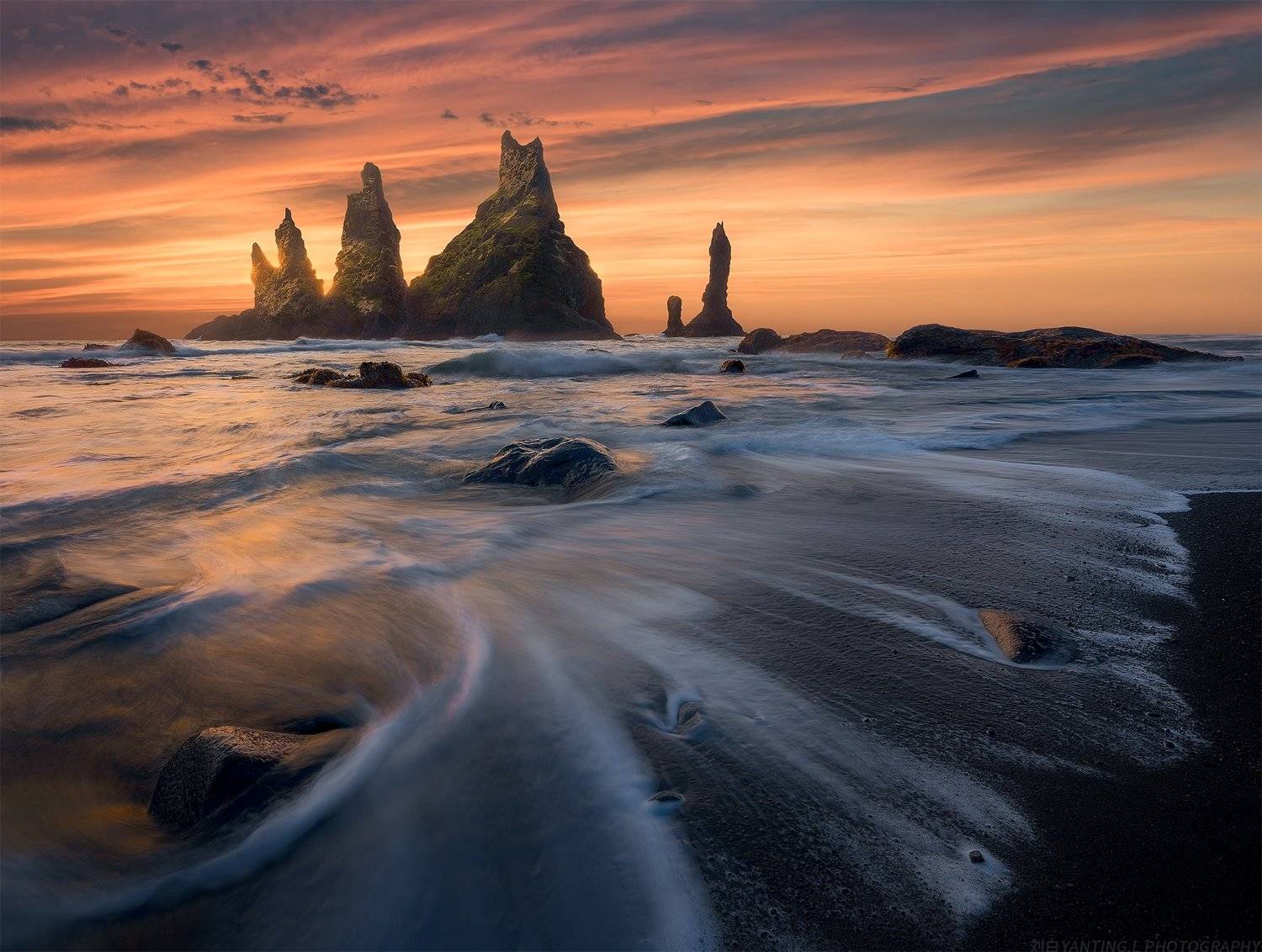 landscape, nature, travel, iceland, sea, water, wave, mountain, sunrise, sky, Liu Yanting