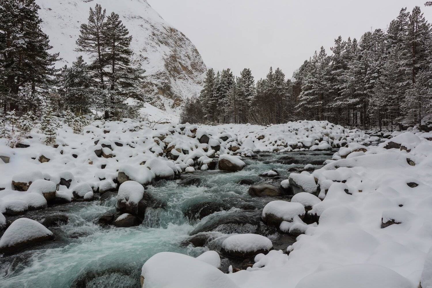 горы,река, зима, кавказ, Эстелла