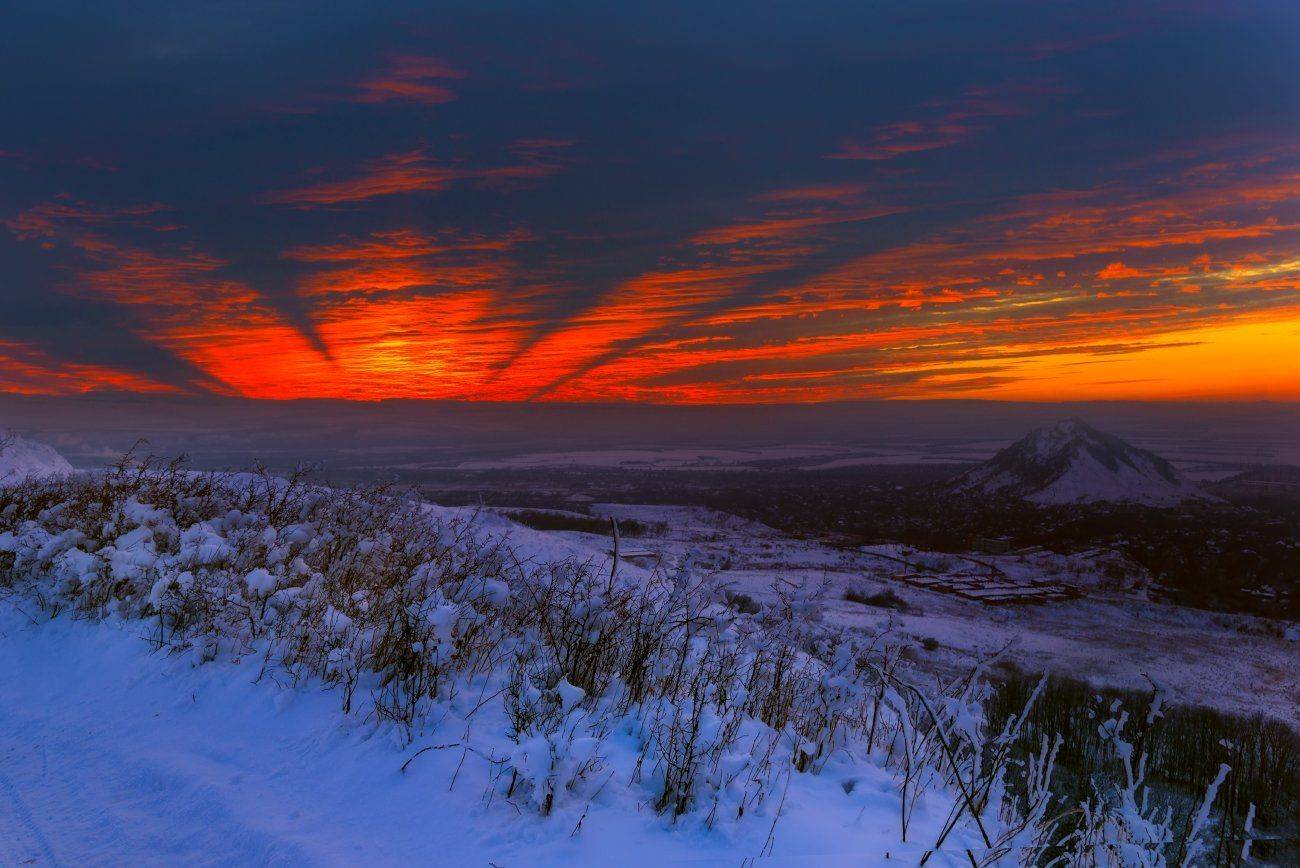 закат,зима,пейзаж,снег, Елена Брежицкая