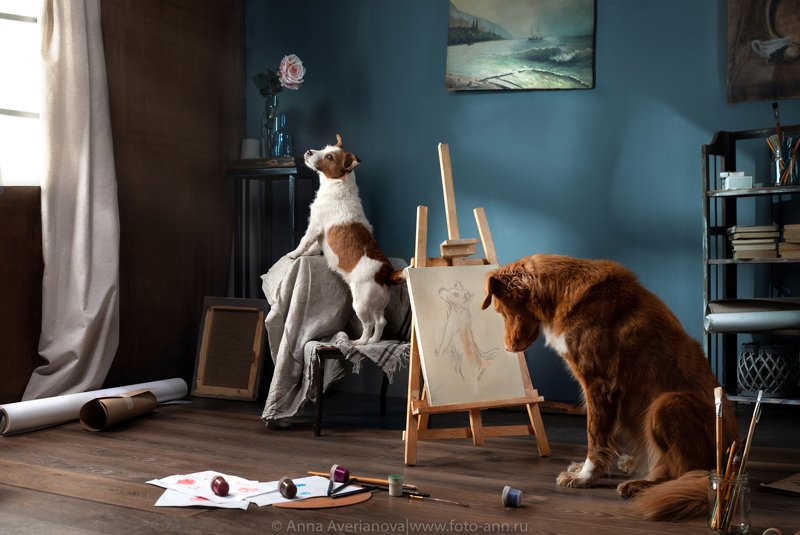 собака, художник Художник  его  муза фото превью