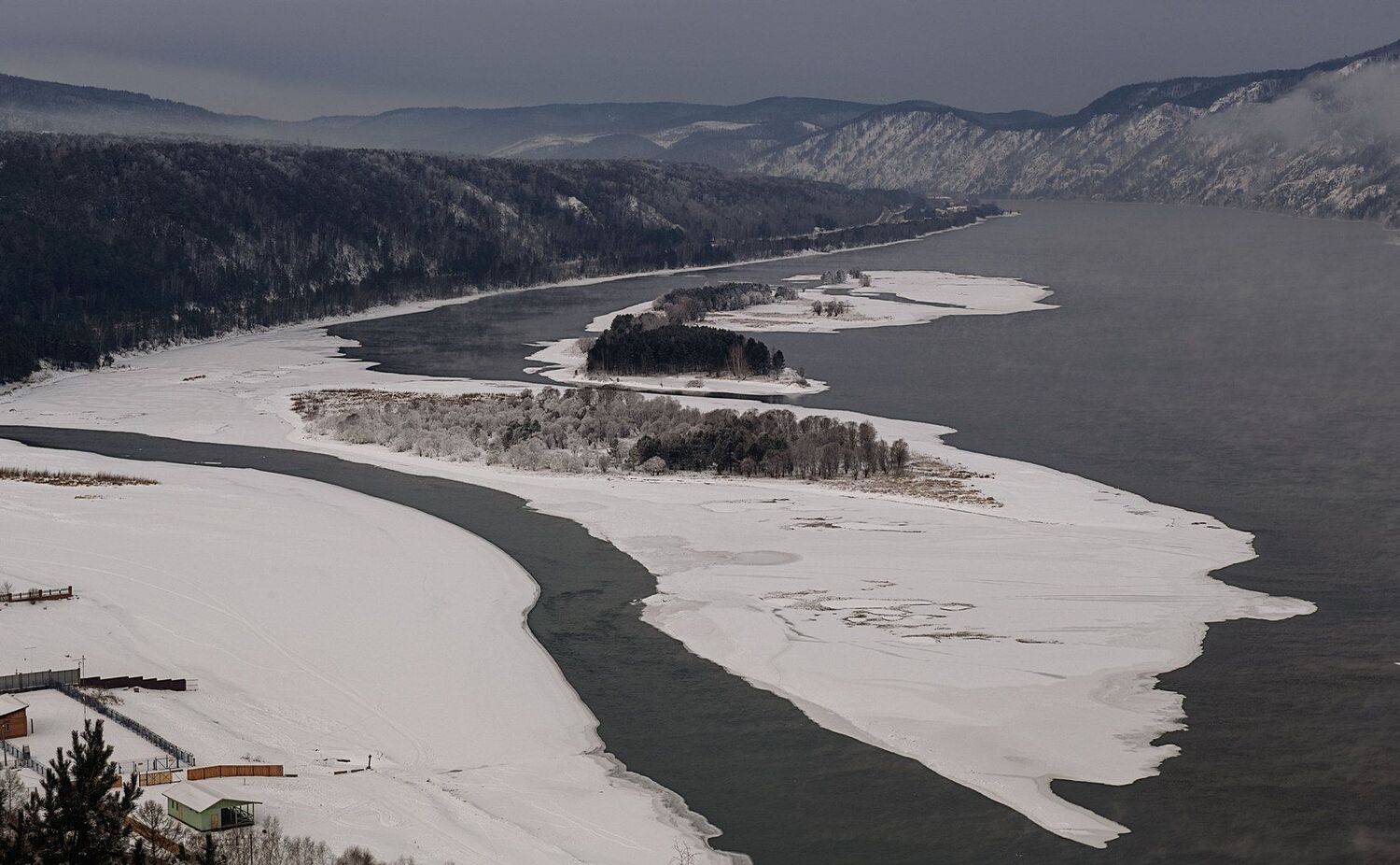 енисей,, мороз, туман, островок., Марина Фомина