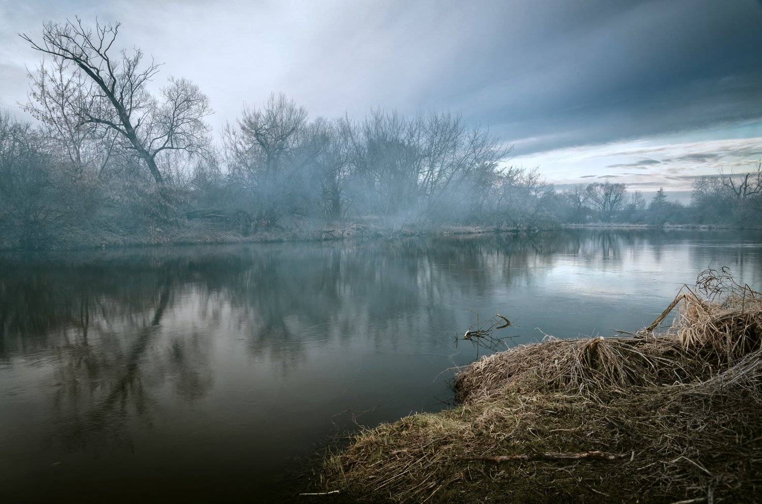 fog, morning, landscape, rive, winter,, Milan Samochin