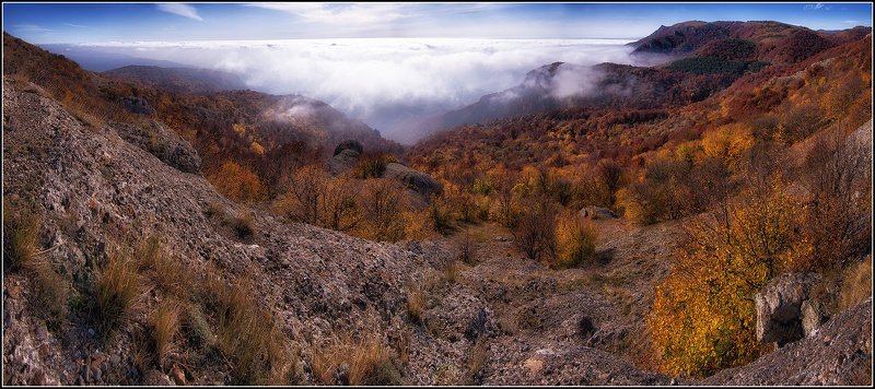 крым, демирджи, осень, туман, скалы, лес, панорама Крымская Осень фото превью