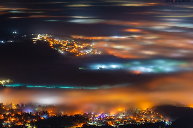 fog, foggy, night, city София фото превью