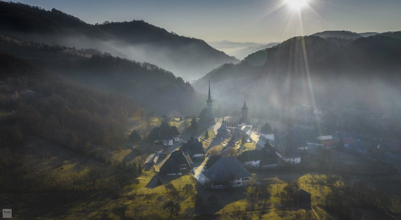 romania, aerial, monastery Bârsana Monastery фото превью