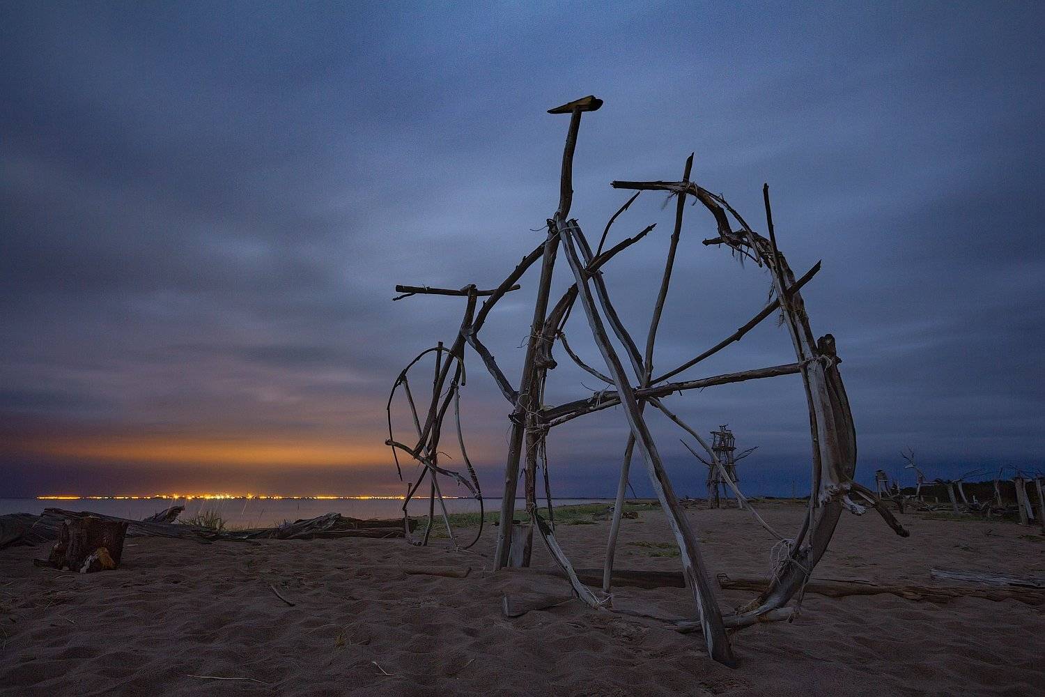 ночное фото, арт-объект, архангельская область, Белое море, Тайбола, Михаил Карпов