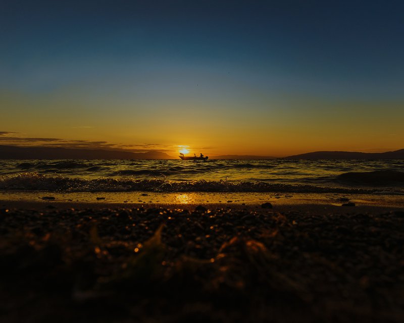 sunset, fisherman, dog, iznik, turkey, sun, lake, water, blue, yellow fisherman and his dog фото превью