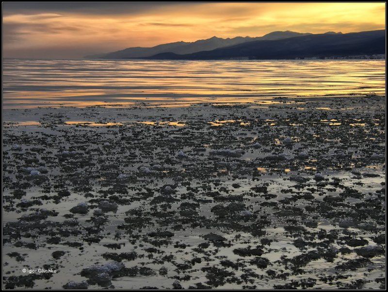 байкал, бурятия, зима, лед, горы Этюд в закатных тонах фото превью