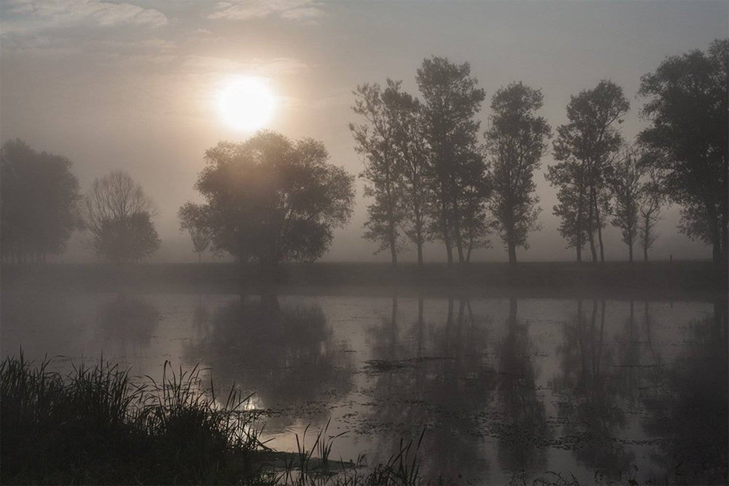 утро, восход, река, солнце, туман, Владимир Костылев