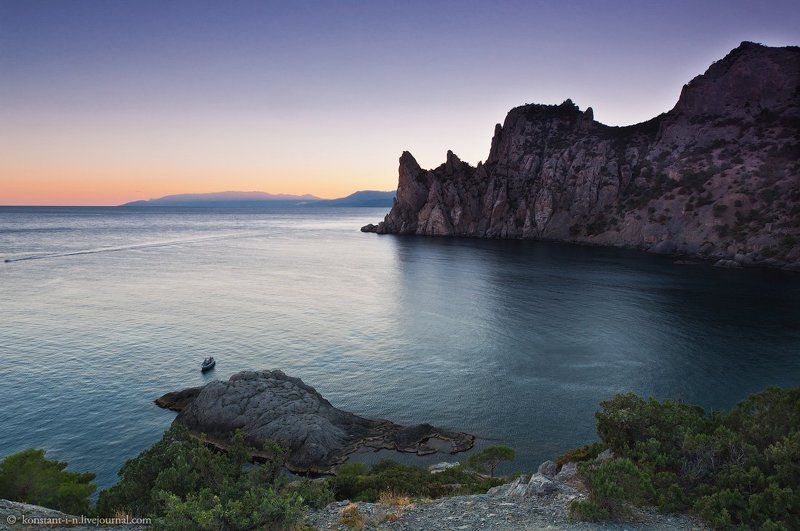 пейзаж, море, закат, бухта Голубая бухта после захода солнца фото превью