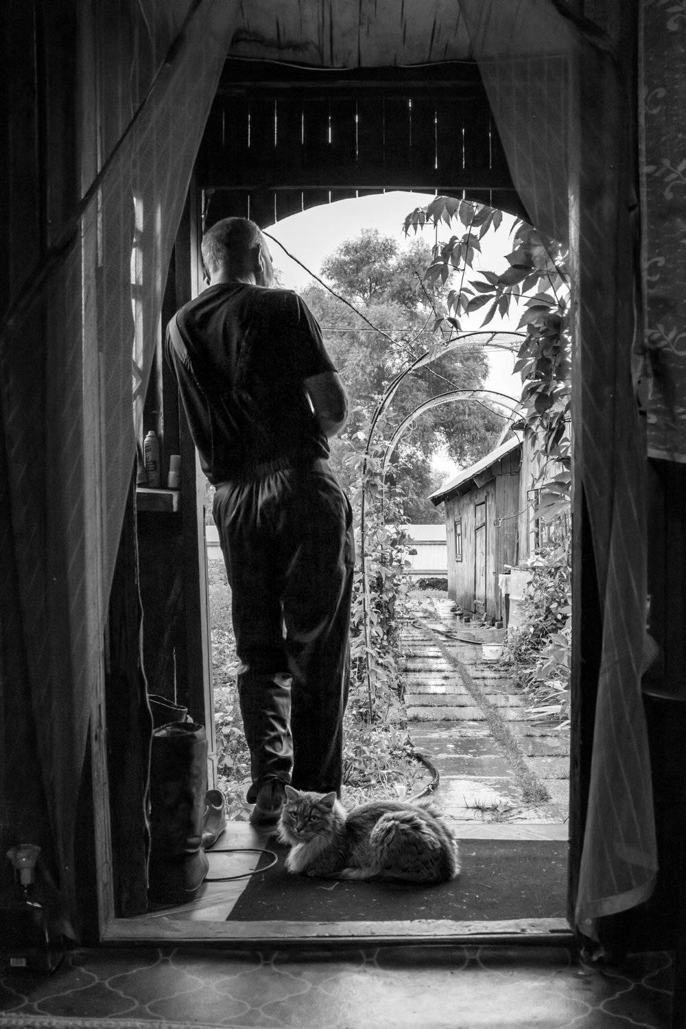 крыльцо,дождь,настроение,суббота,мужчина,кот, Юлия Мазуркевич