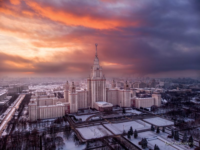мгу, москва, вечер, закат, moscow state university, moscow, evening, sunset, аэрофотосъемка,aerial photography Закат над МГУ фото превью
