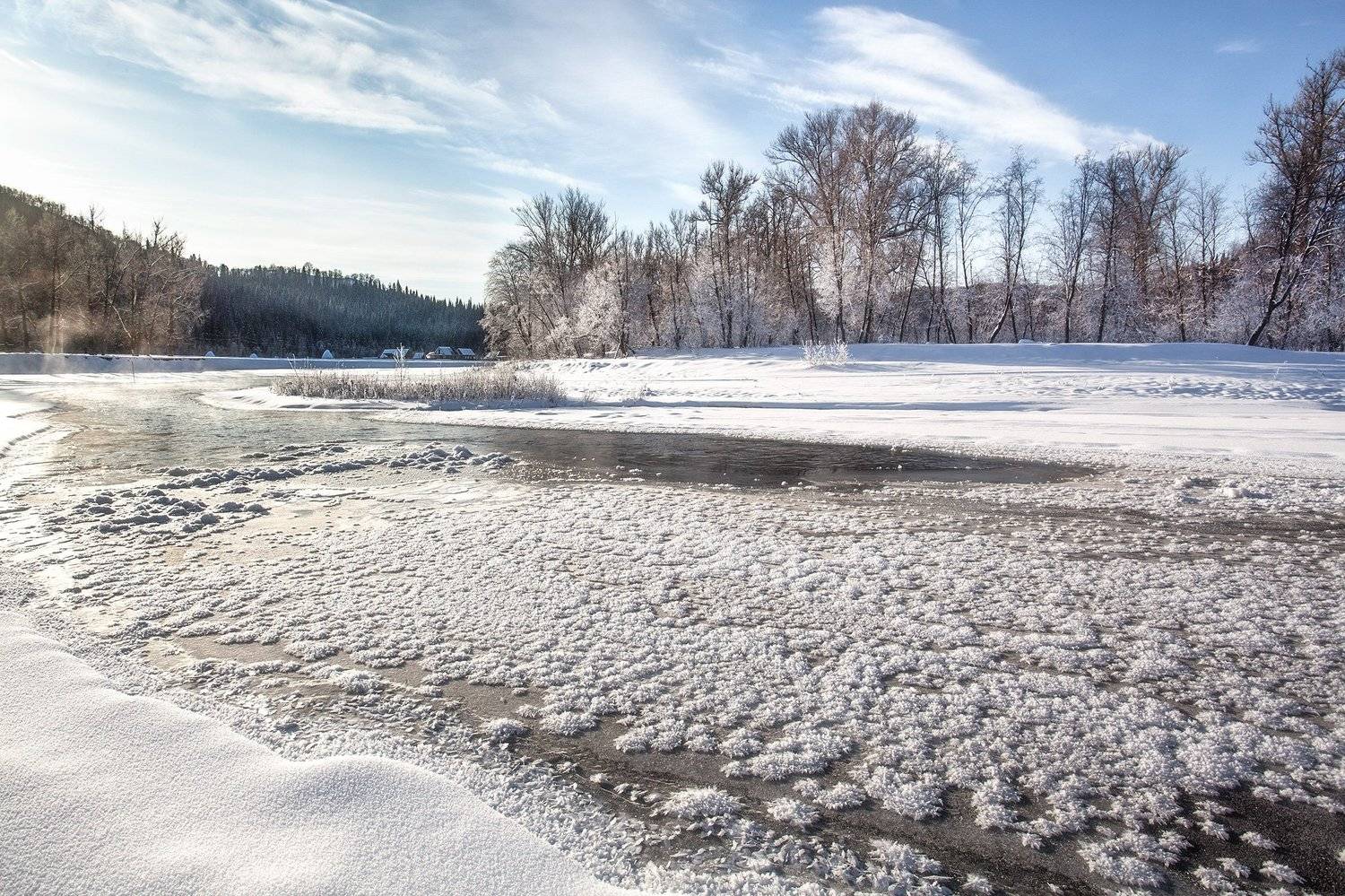 зима,пейзаж,мороз,река,горы,иней, Тамара Андреева