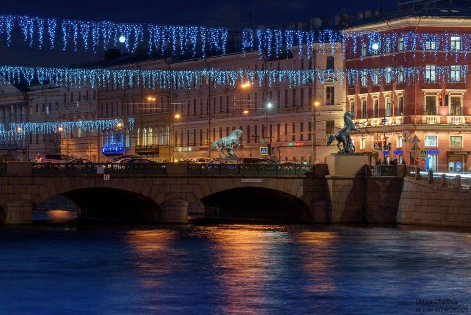 город, вечерний петербург, новогодний петербург, аничков мост,невский проспект, река фонтанка, Марина Павлова