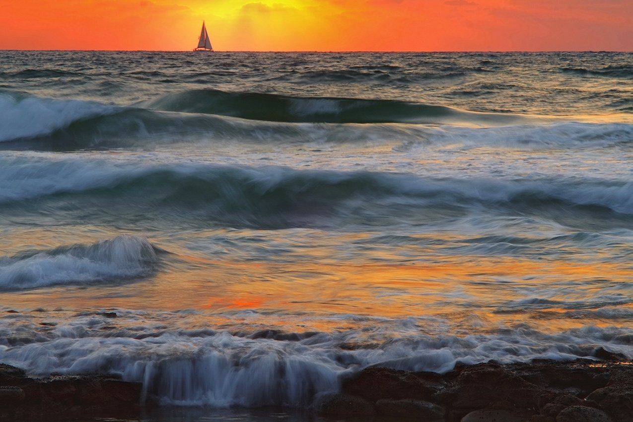 закат,средиземное море,лодка,израиль,тель-авив, David Solodar