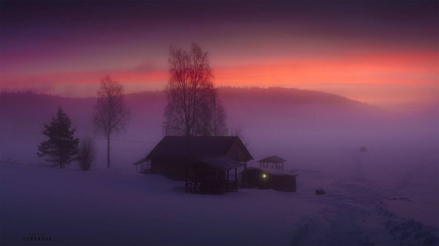 карелия, ладога, зима, рассвет, туман, атмосфера, landscape, dawn, winter, snow, fog, mist., Семенюк Василий